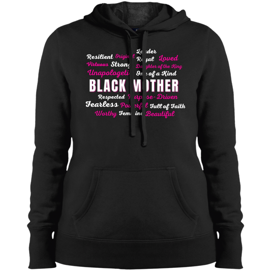 Black Mother - Powerful & Beautiful Affirmation Ladies' Pullover Hooded Sweatshirt - Pink & White