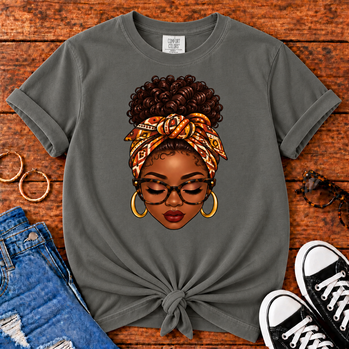 Headwrap Beauty Black woman graphic Comfort Colors Pepper T-shirt