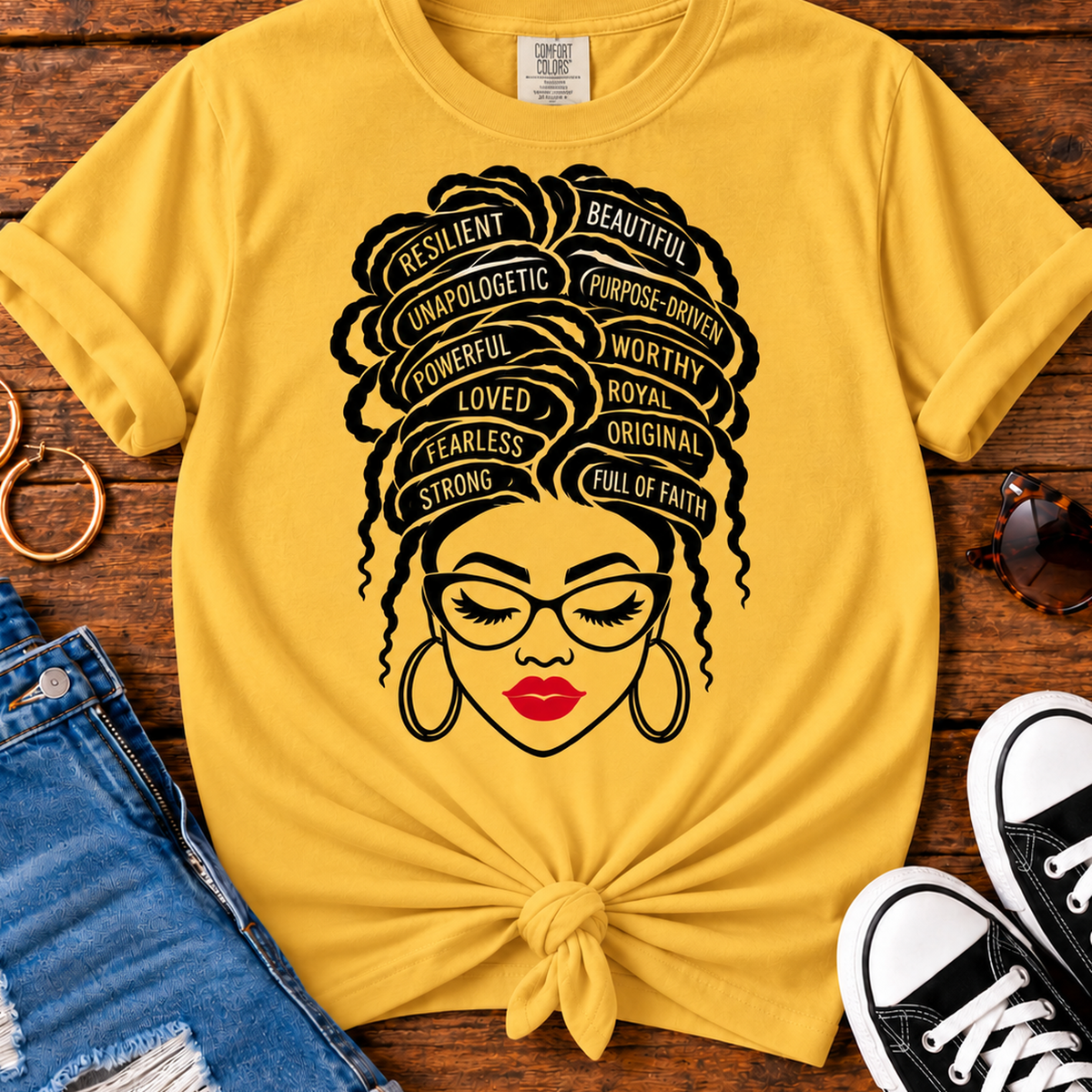 Unapologetically Beautiful Black Woman affirmation Comfort Colors Mustard T-shirt