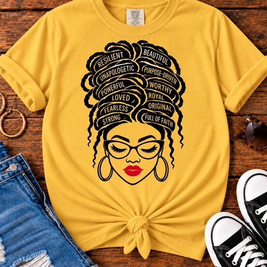 Unapologetically Beautiful Black Woman affirmation Comfort Colors Mustard T-shirt