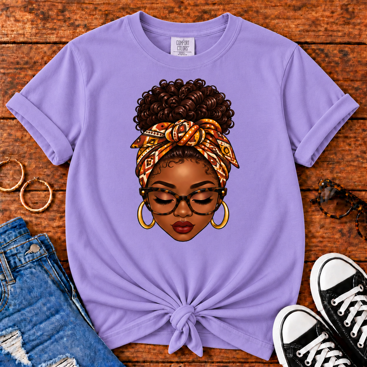 Headwrap Beauty Black woman graphic Comfort Colors Violet T-shirt