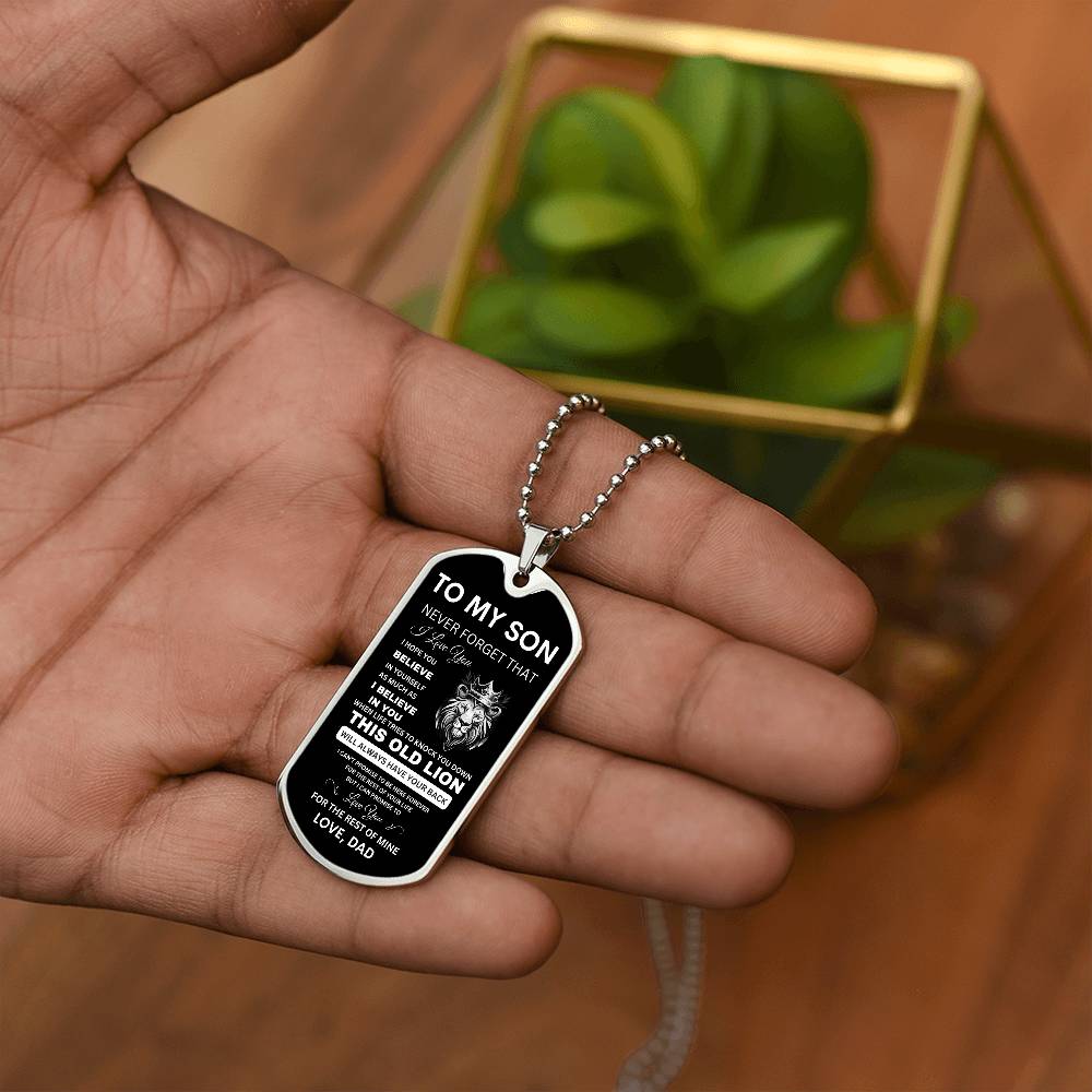 To My Son - Never Forget That I Love You - Dog Tag Necklace, Gift for Son from Dad, Sentimental Gift for Son