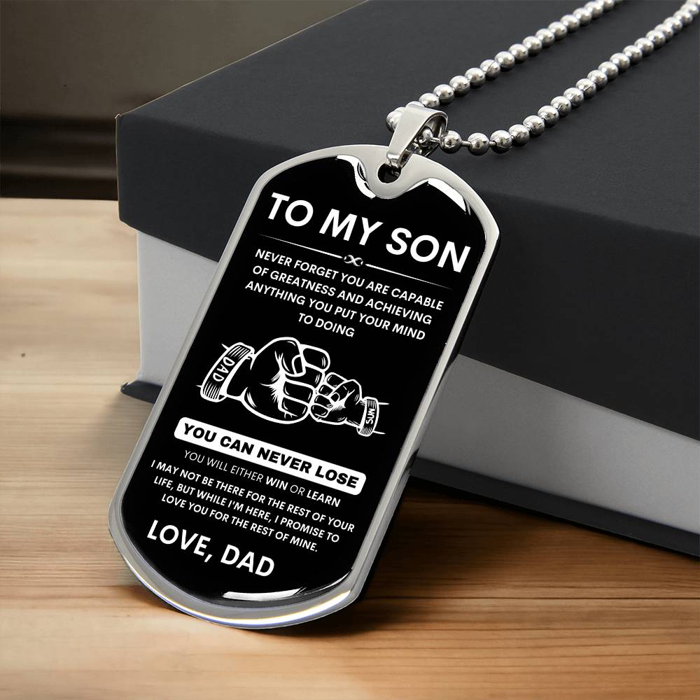 To My Son - Never Forget That I Love You - Dog Tag Necklace, Gift for Son from Dad, Sentimental Gift for Son