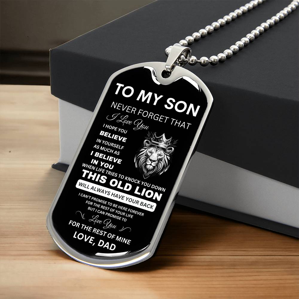 To My Son - Never Forget That I Love You - Dog Tag Necklace, Gift for Son from Dad, Sentimental Gift for Son