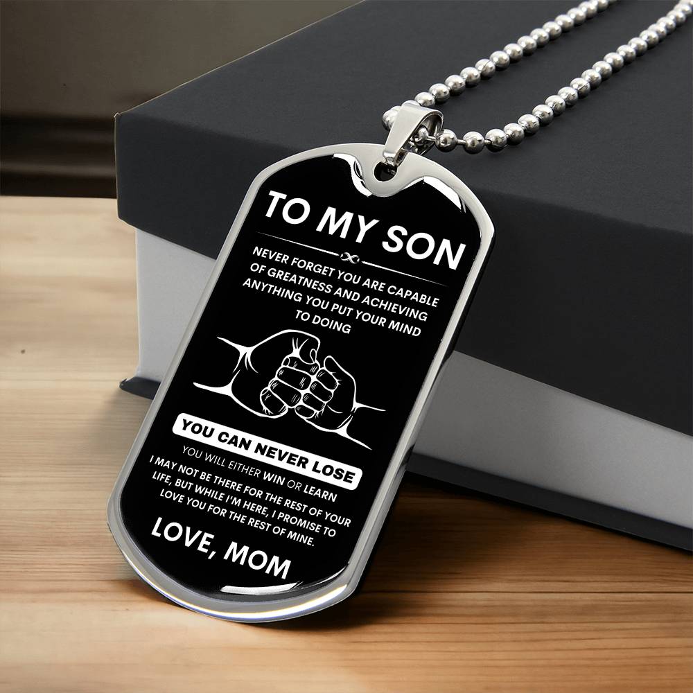 To My Son - Never Forget That I Love You - Dog Tag Necklace, Gift for Son from Mom, Sentimental Gift for Son