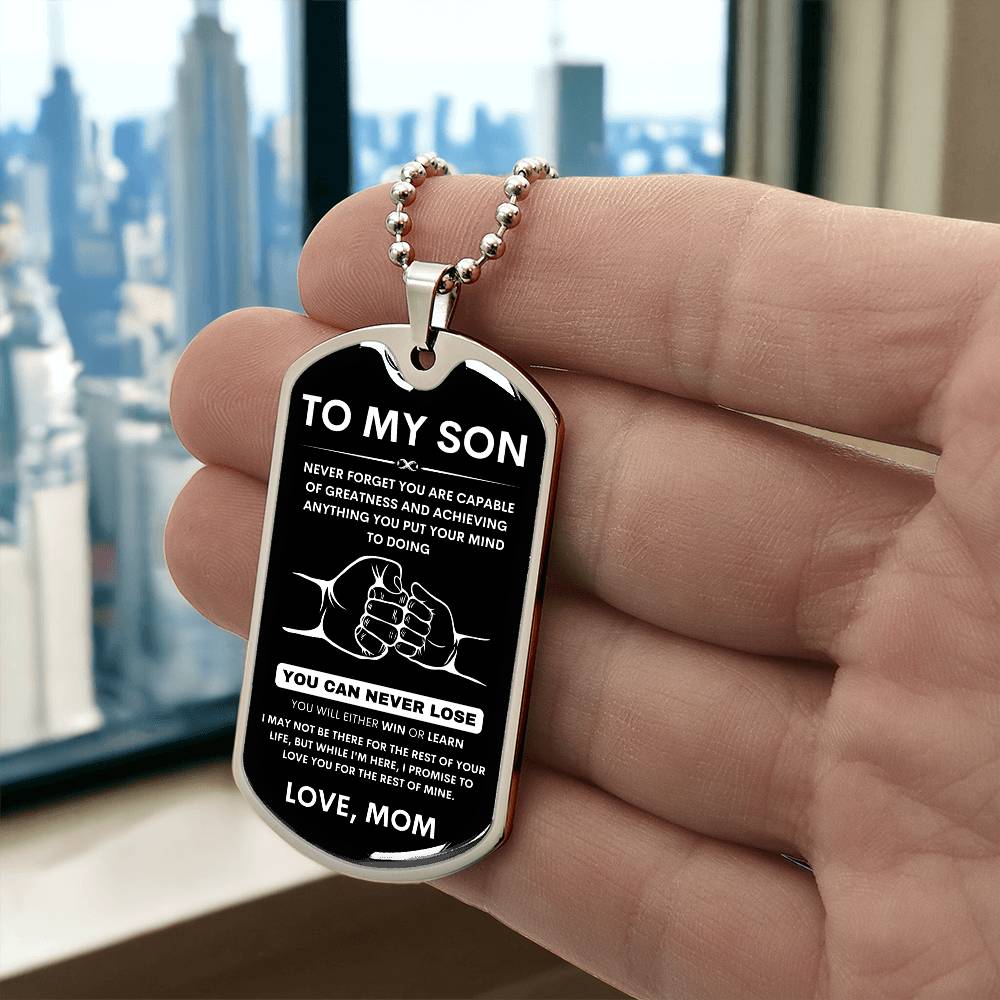 To My Son - Never Forget That I Love You - Dog Tag Necklace, Gift for Son from Mom, Sentimental Gift for Son