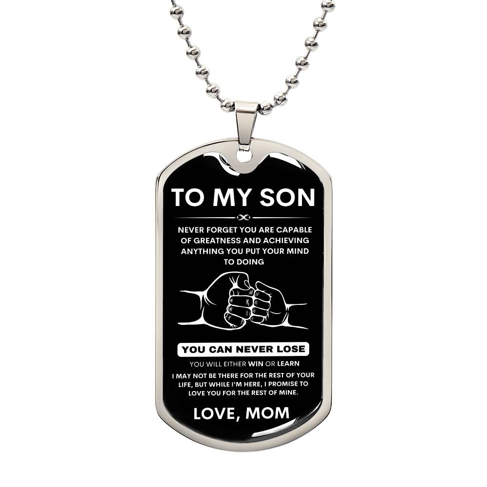 To My Son - Never Forget That I Love You - Dog Tag Necklace, Gift for Son from Mom, Sentimental Gift for Son