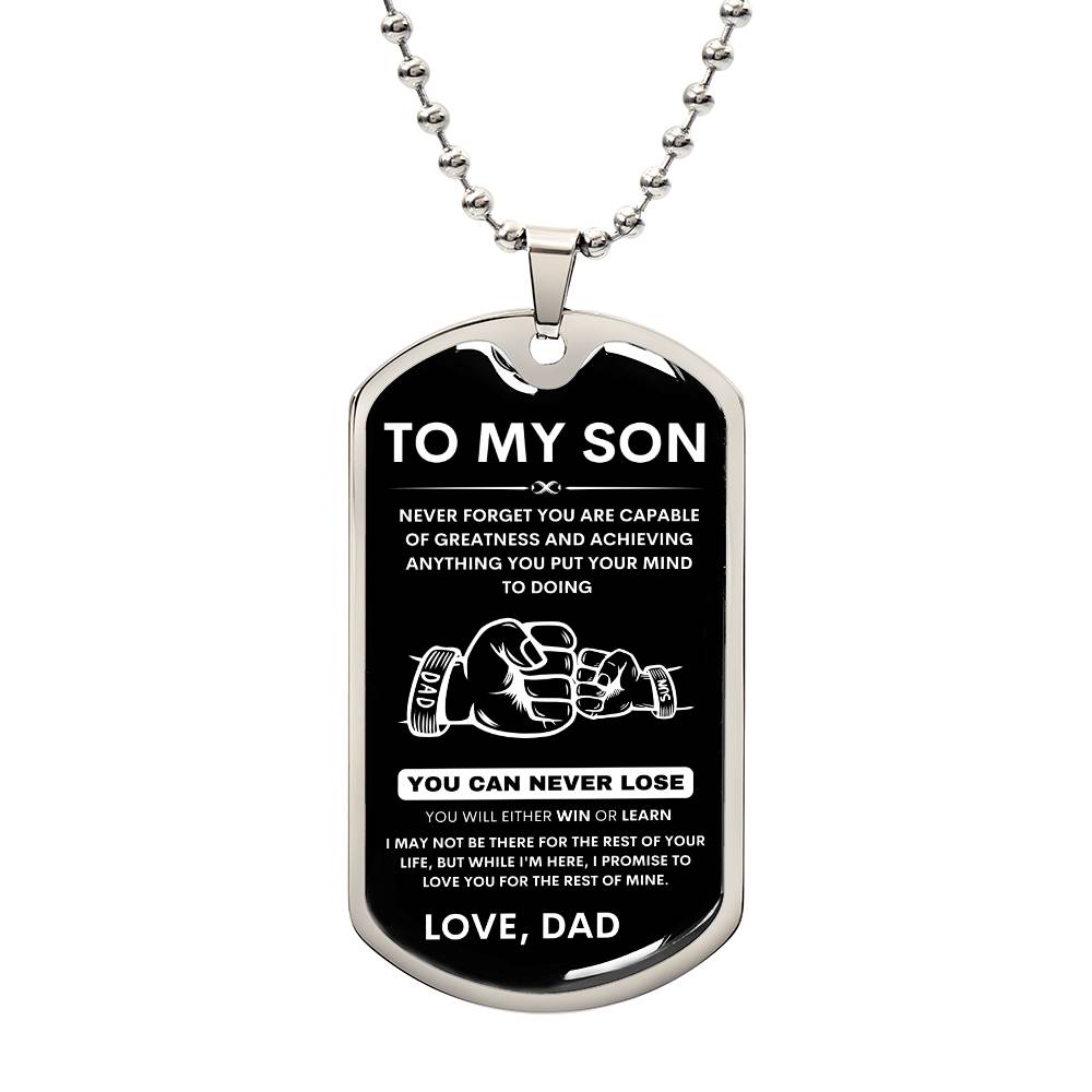 To My Son - Never Forget That I Love You - Dog Tag Necklace, Gift for Son from Dad, Sentimental Gift for Son