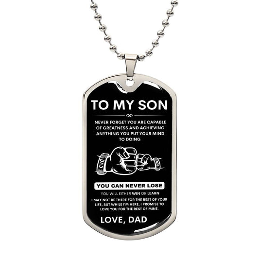 To My Son - Never Forget That I Love You - Dog Tag Necklace, Gift for Son from Dad, Sentimental Gift for Son