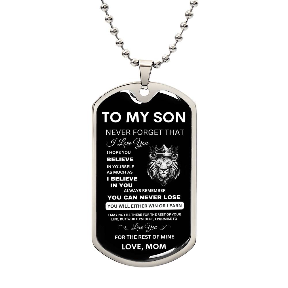 To My Son - Never Forget That I Love You - Dog Tag Necklace, Gift for Son from Mom, Sentimental Gift for Son