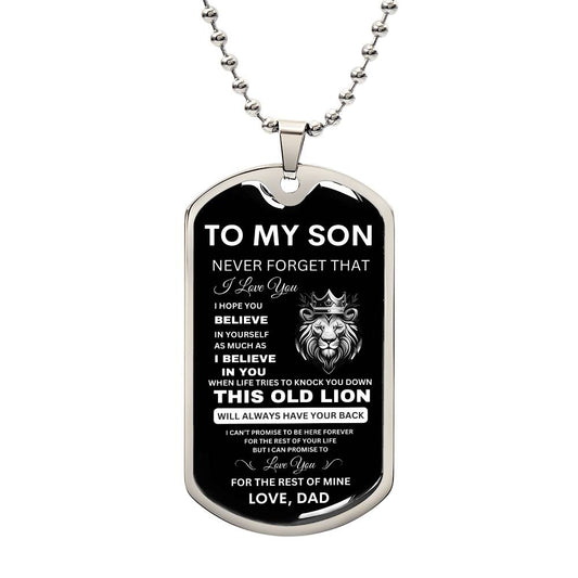 To My Son - Never Forget That I Love You - Dog Tag Necklace, Gift for Son from Dad, Sentimental Gift for Son