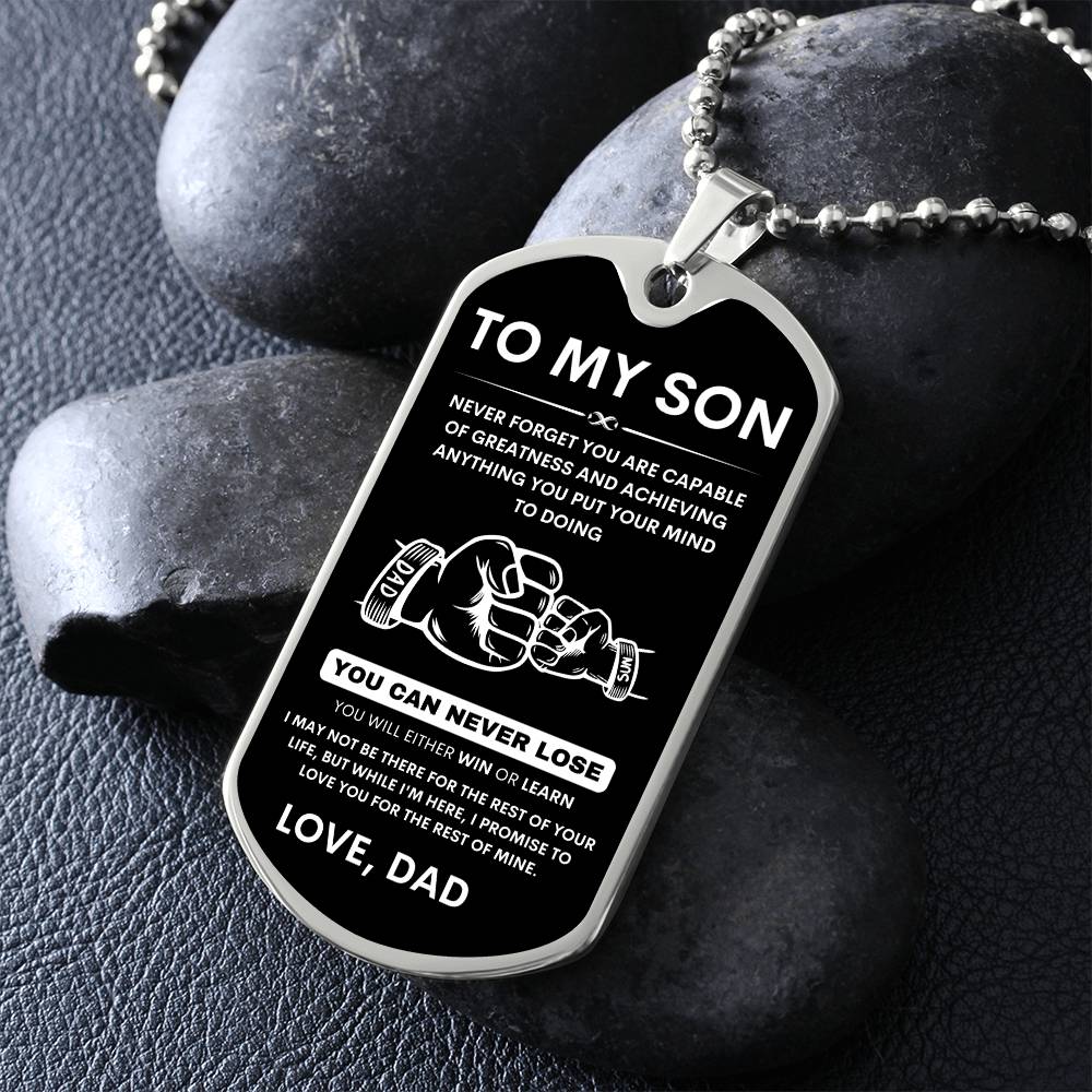 To My Son - Never Forget That I Love You - Dog Tag Necklace, Gift for Son from Dad, Sentimental Gift for Son