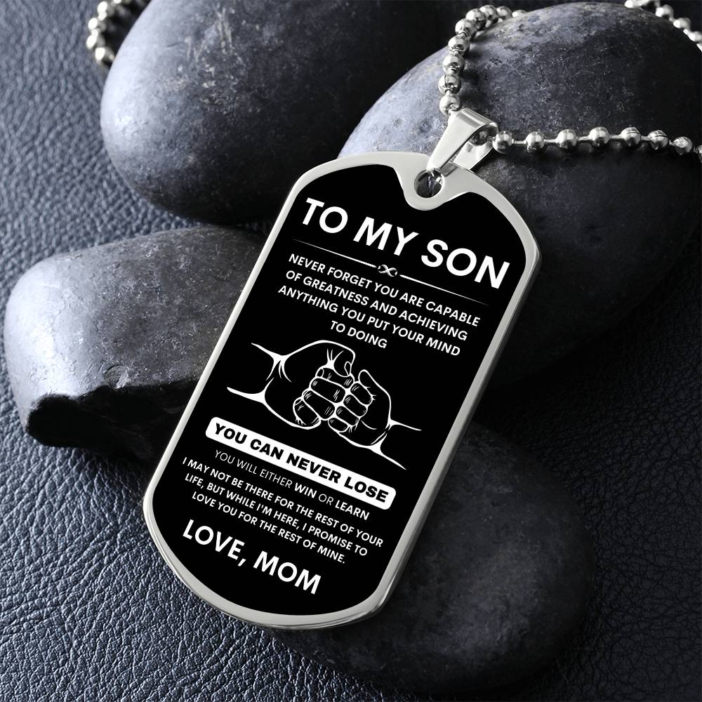 To My Son - Never Forget That I Love You - Dog Tag Necklace, Gift for Son from Mom, Sentimental Gift for Son