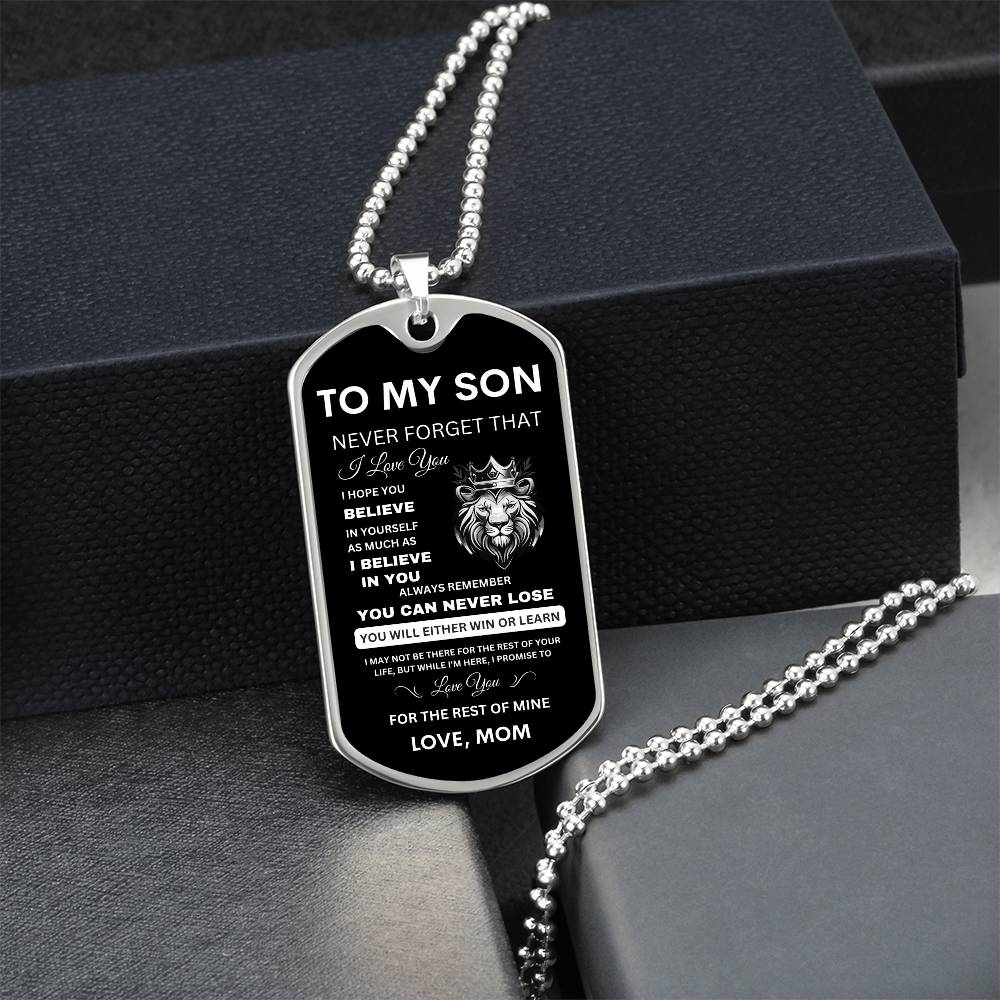 To My Son - Never Forget That I Love You - Dog Tag Necklace, Gift for Son from Mom, Sentimental Gift for Son