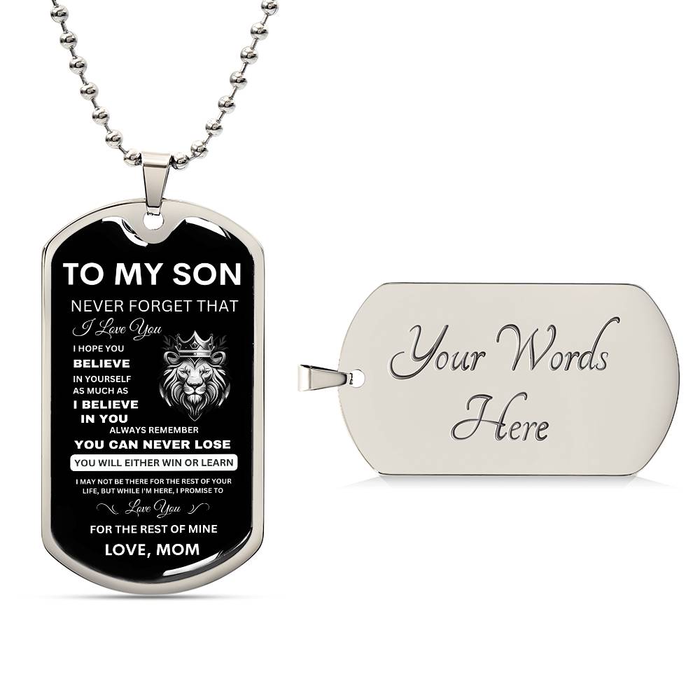 To My Son - Never Forget That I Love You - Dog Tag Necklace, Gift for Son from Mom, Sentimental Gift for Son