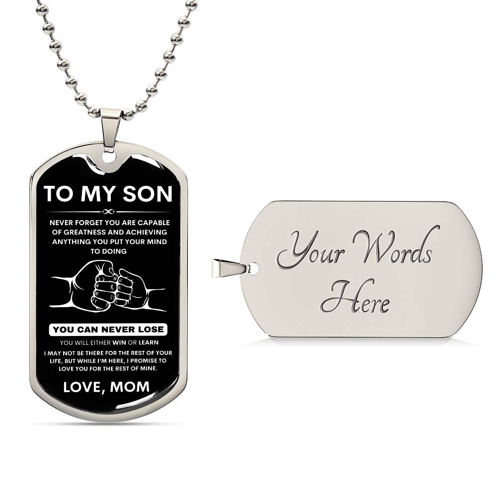 To My Son - Never Forget That I Love You - Dog Tag Necklace, Gift for Son from Mom, Sentimental Gift for Son