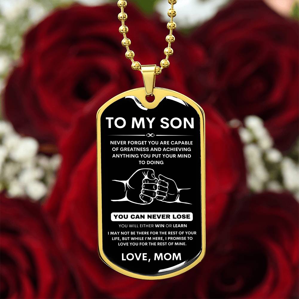 To My Son - Never Forget That I Love You - Dog Tag Necklace, Gift for Son from Mom, Sentimental Gift for Son