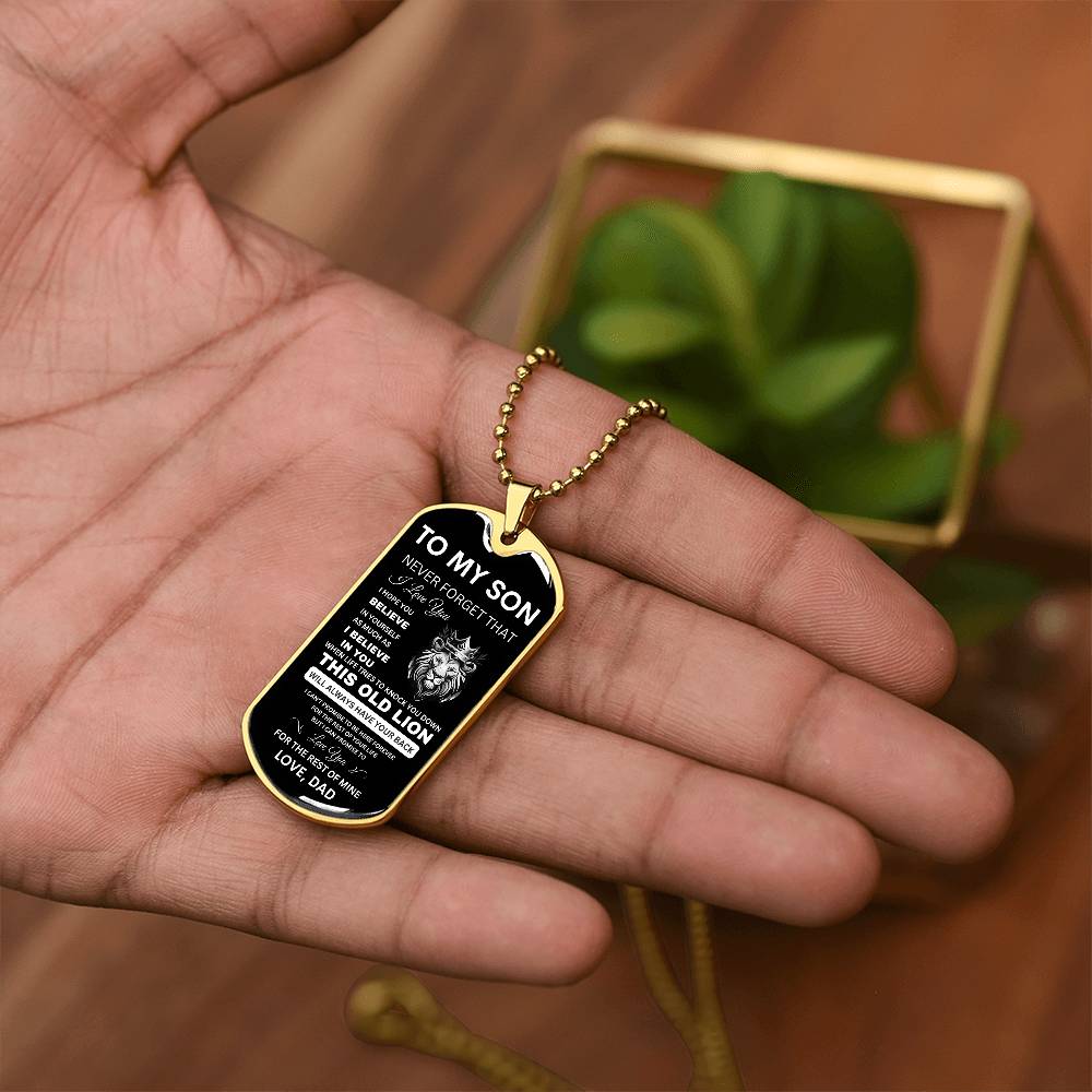 To My Son - Never Forget That I Love You - Dog Tag Necklace, Gift for Son from Dad, Sentimental Gift for Son