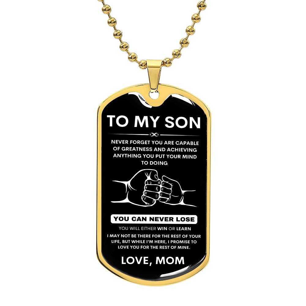 To My Son - Never Forget That I Love You - Dog Tag Necklace, Gift for Son from Mom, Sentimental Gift for Son