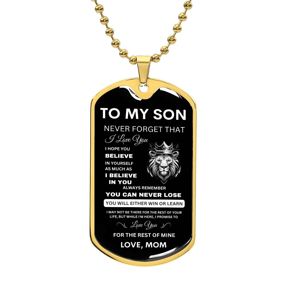 To My Son - Never Forget That I Love You - Dog Tag Necklace, Gift for Son from Mom, Sentimental Gift for Son