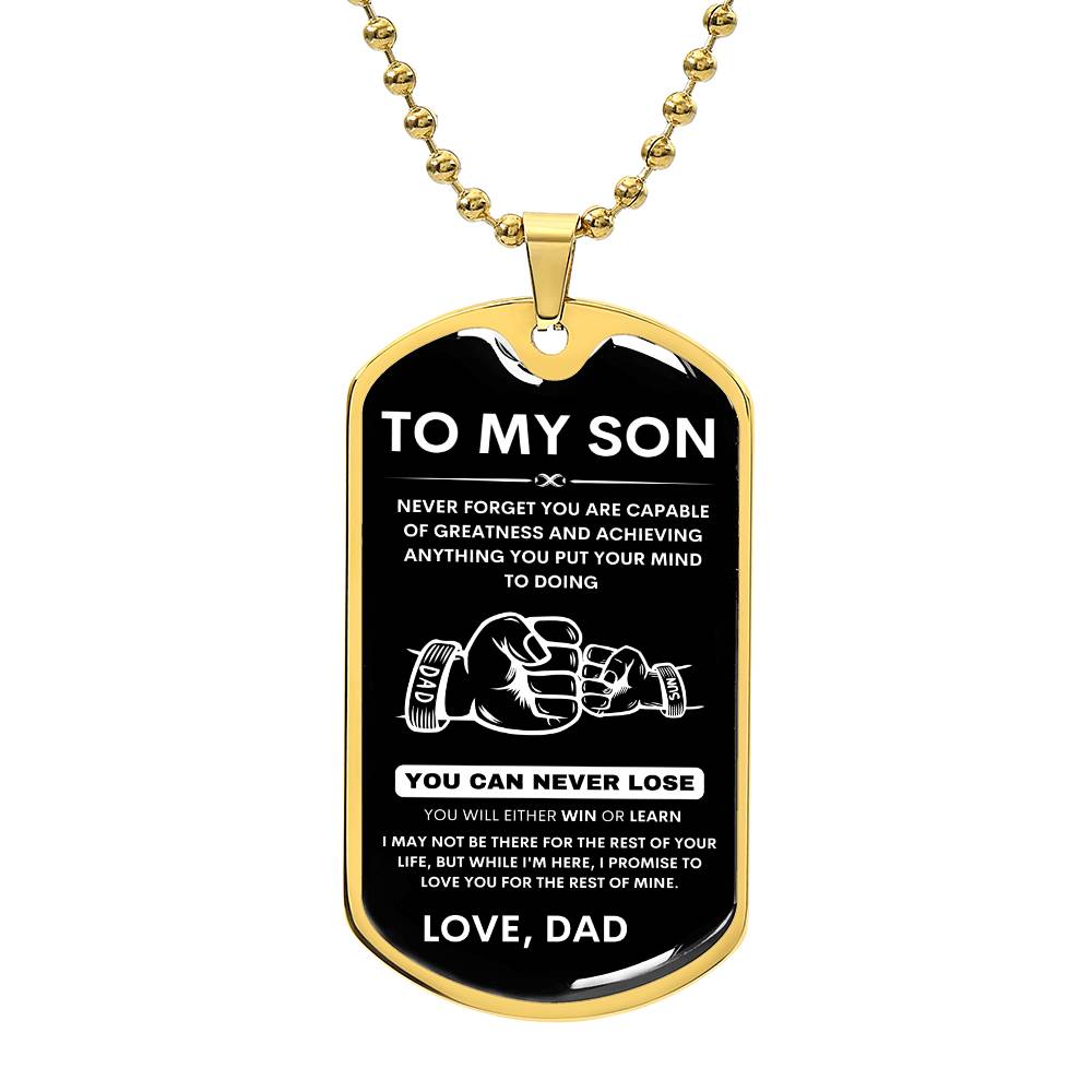 To My Son - Never Forget That I Love You - Dog Tag Necklace, Gift for Son from Dad, Sentimental Gift for Son