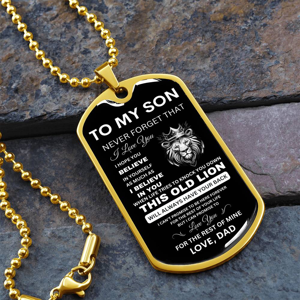 To My Son - Never Forget That I Love You - Dog Tag Necklace, Gift for Son from Dad, Sentimental Gift for Son