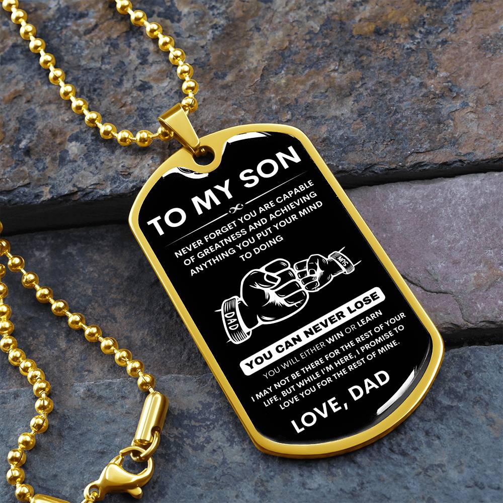 To My Son - Never Forget That I Love You - Dog Tag Necklace, Gift for Son from Dad, Sentimental Gift for Son