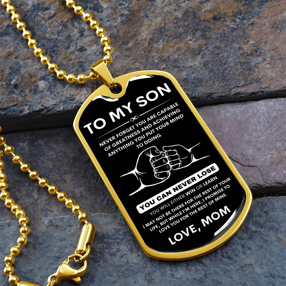 To My Son - Never Forget That I Love You - Dog Tag Necklace, Gift for Son from Mom, Sentimental Gift for Son