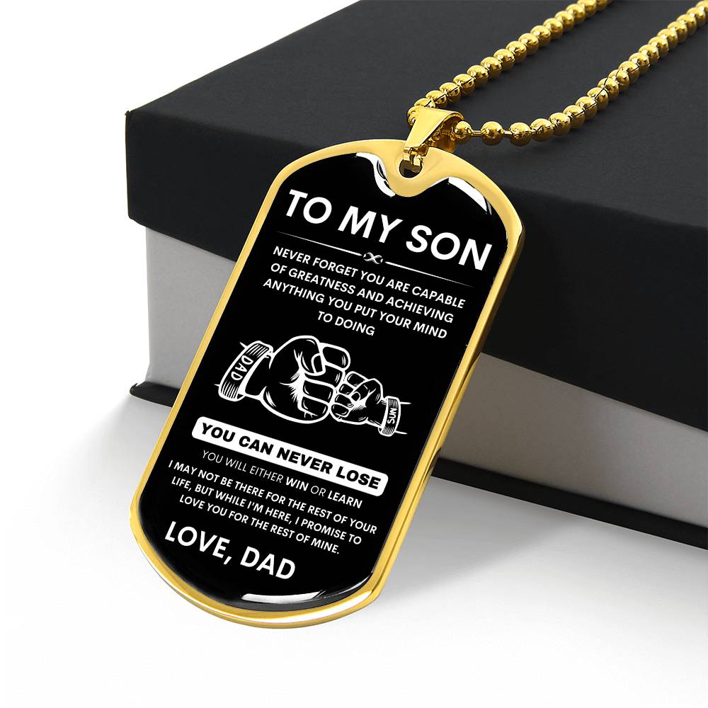 To My Son - Never Forget That I Love You - Dog Tag Necklace, Gift for Son from Dad, Sentimental Gift for Son