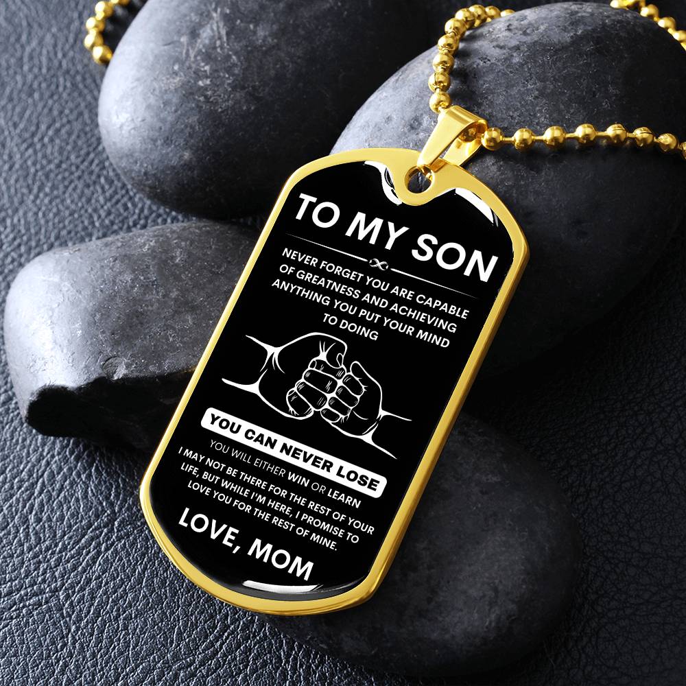 To My Son - Never Forget That I Love You - Dog Tag Necklace, Gift for Son from Mom, Sentimental Gift for Son