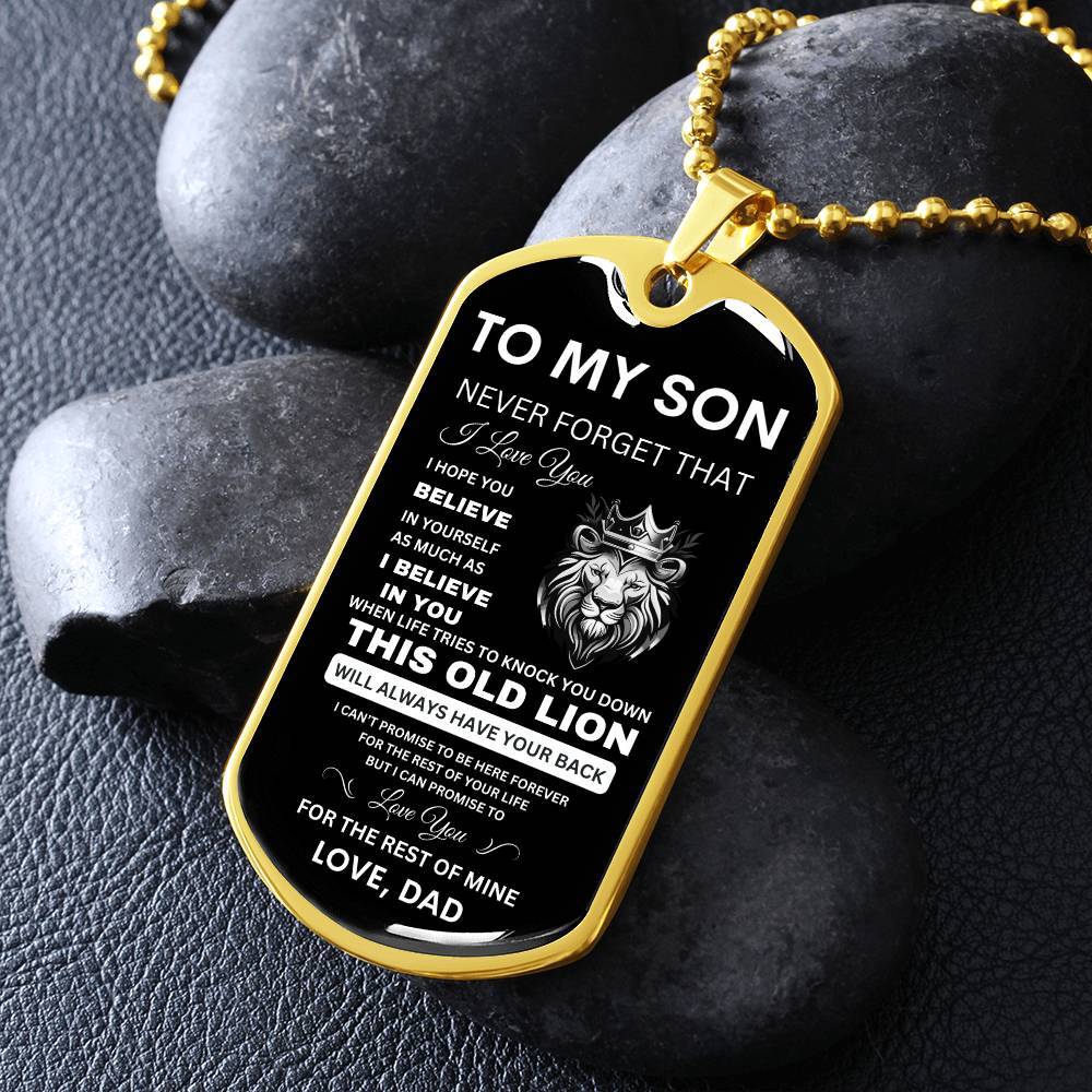 To My Son - Never Forget That I Love You - Dog Tag Necklace, Gift for Son from Dad, Sentimental Gift for Son