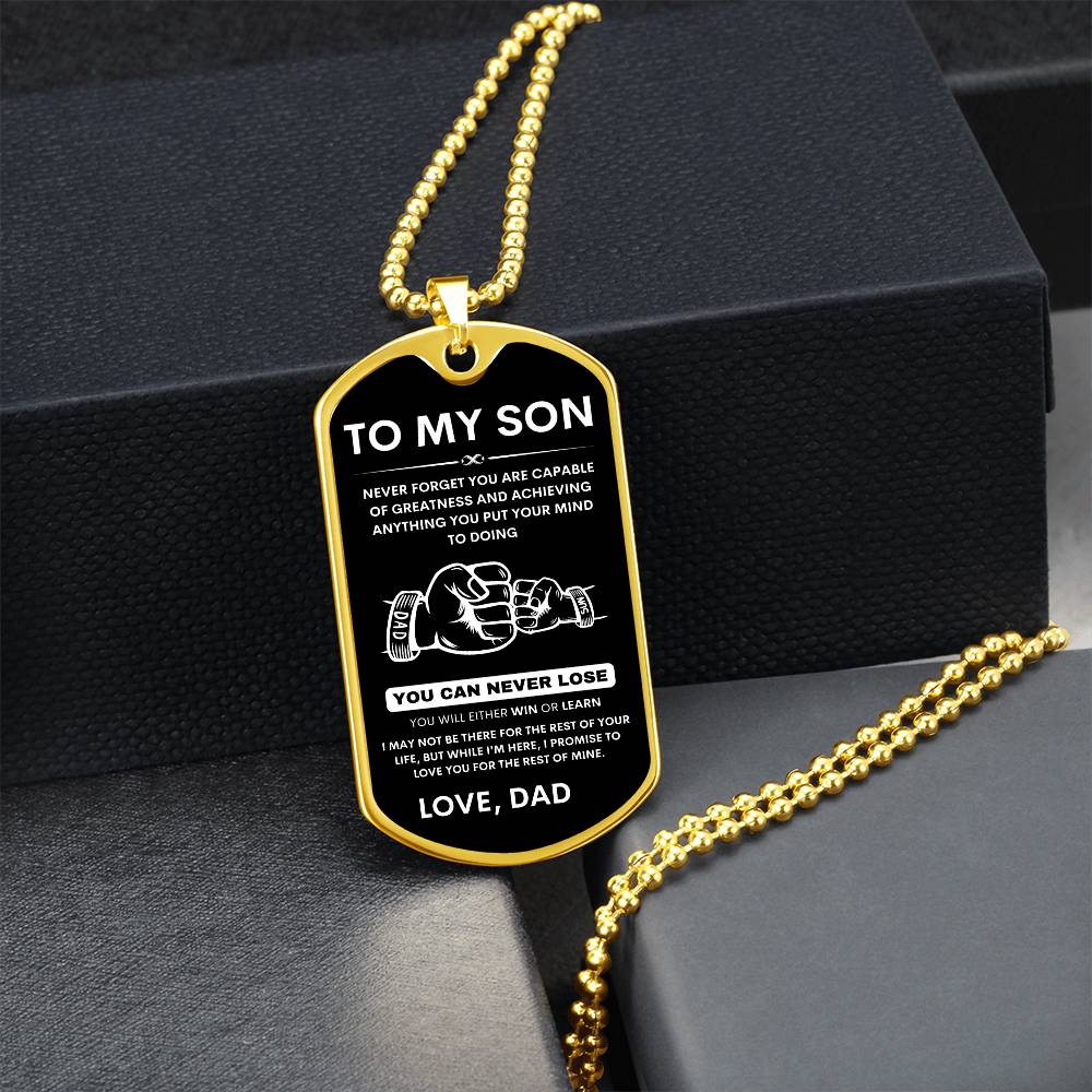 To My Son - Never Forget That I Love You - Dog Tag Necklace, Gift for Son from Dad, Sentimental Gift for Son