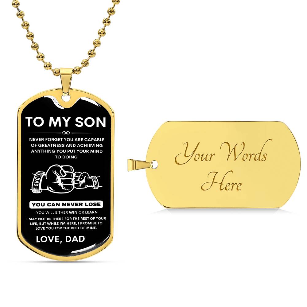 To My Son - Never Forget That I Love You - Dog Tag Necklace, Gift for Son from Dad, Sentimental Gift for Son