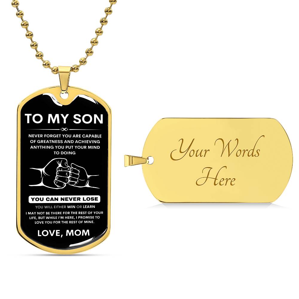 To My Son - Never Forget That I Love You - Dog Tag Necklace, Gift for Son from Mom, Sentimental Gift for Son