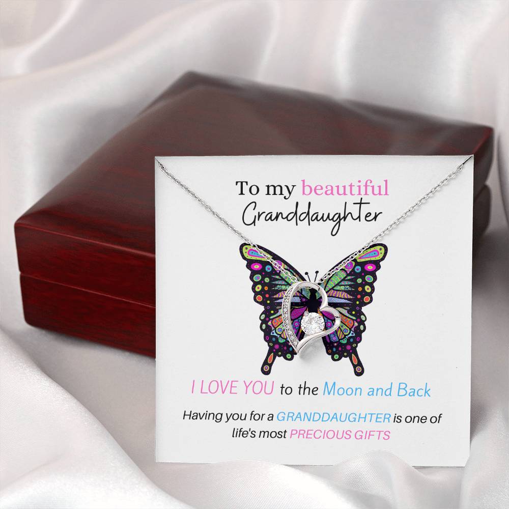 To My Beautiful Granddaughter - Love U To The Moon & Back - Forever Love Necklace