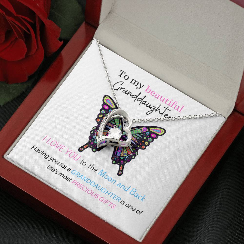 To My Beautiful Granddaughter - Love U To The Moon & Back - Forever Love Necklace