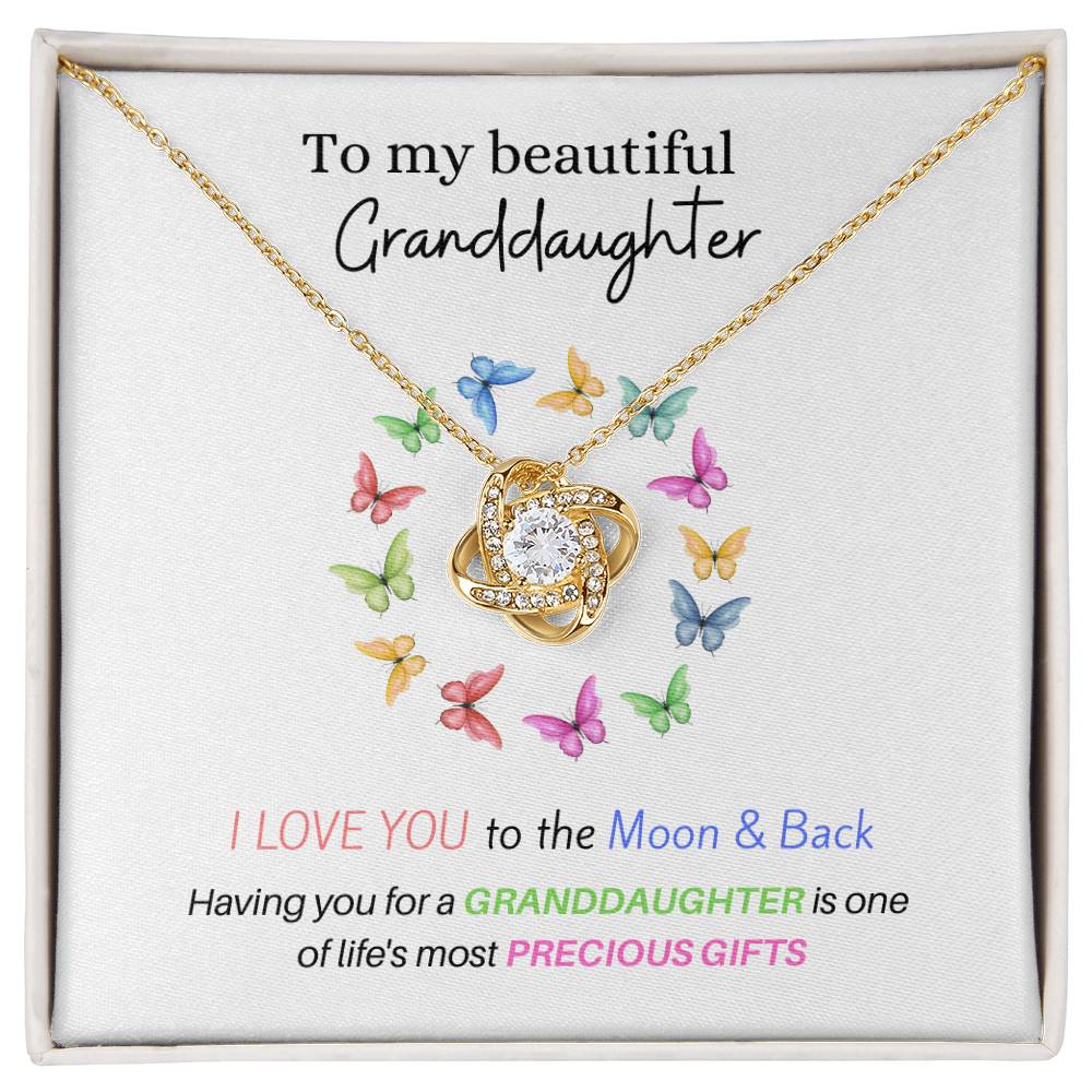 To My Beautiful Granddaughter - Love U To The Moon & Back - Love Knot Necklace