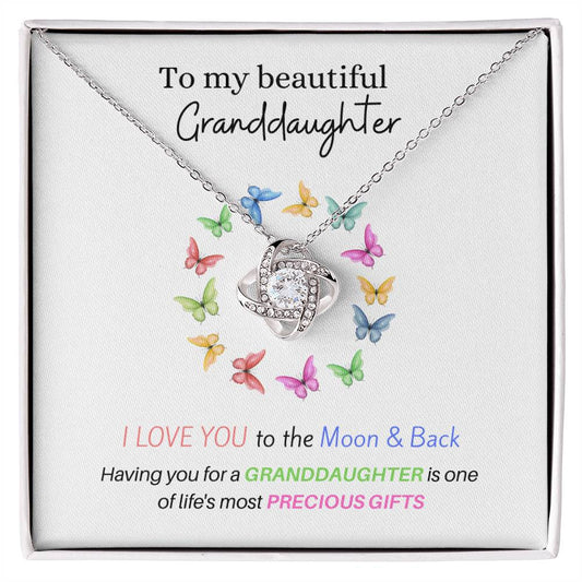 To My Beautiful Granddaughter - Love U To The Moon & Back - Love Knot Necklace