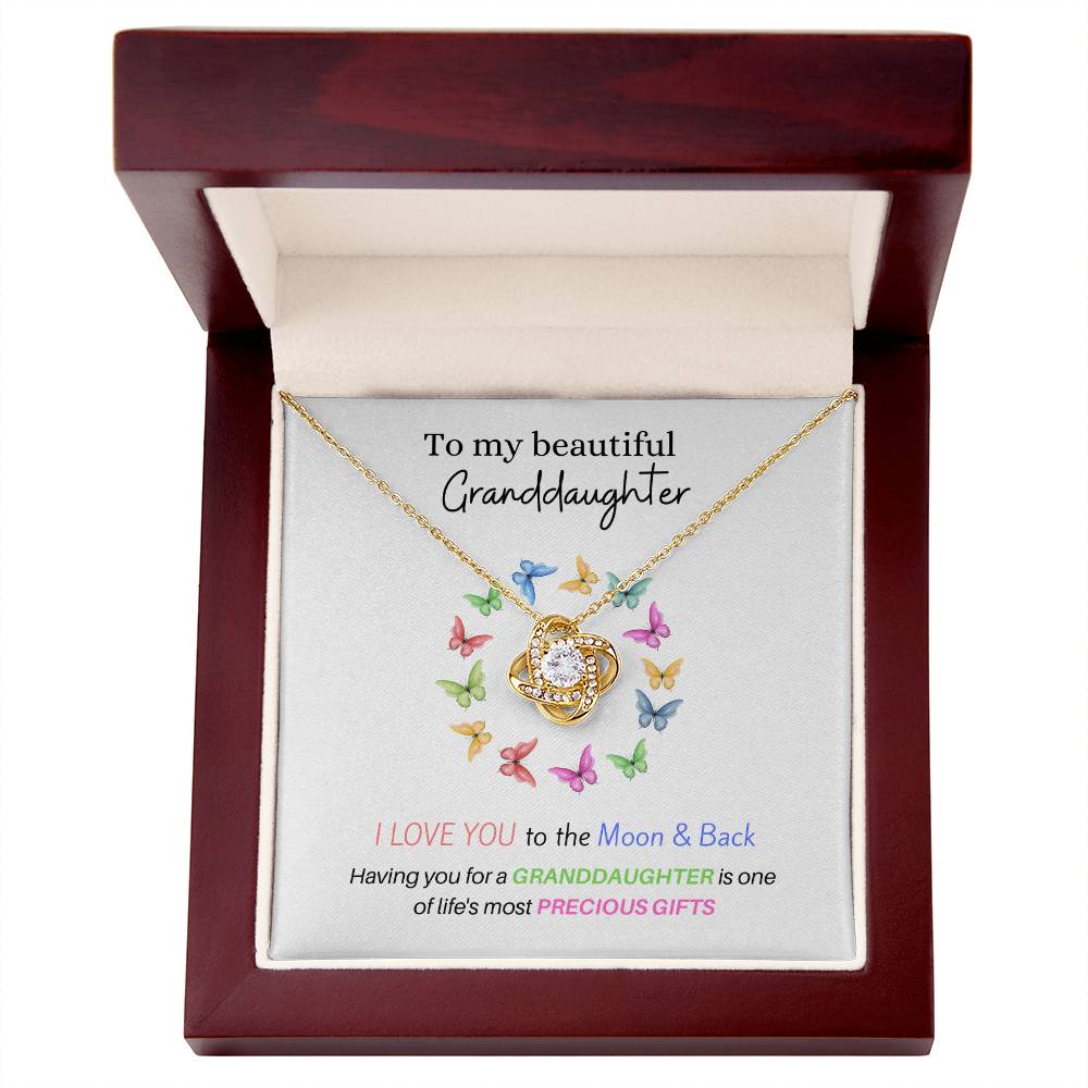 To My Beautiful Granddaughter - Love U To The Moon & Back - Love Knot Necklace