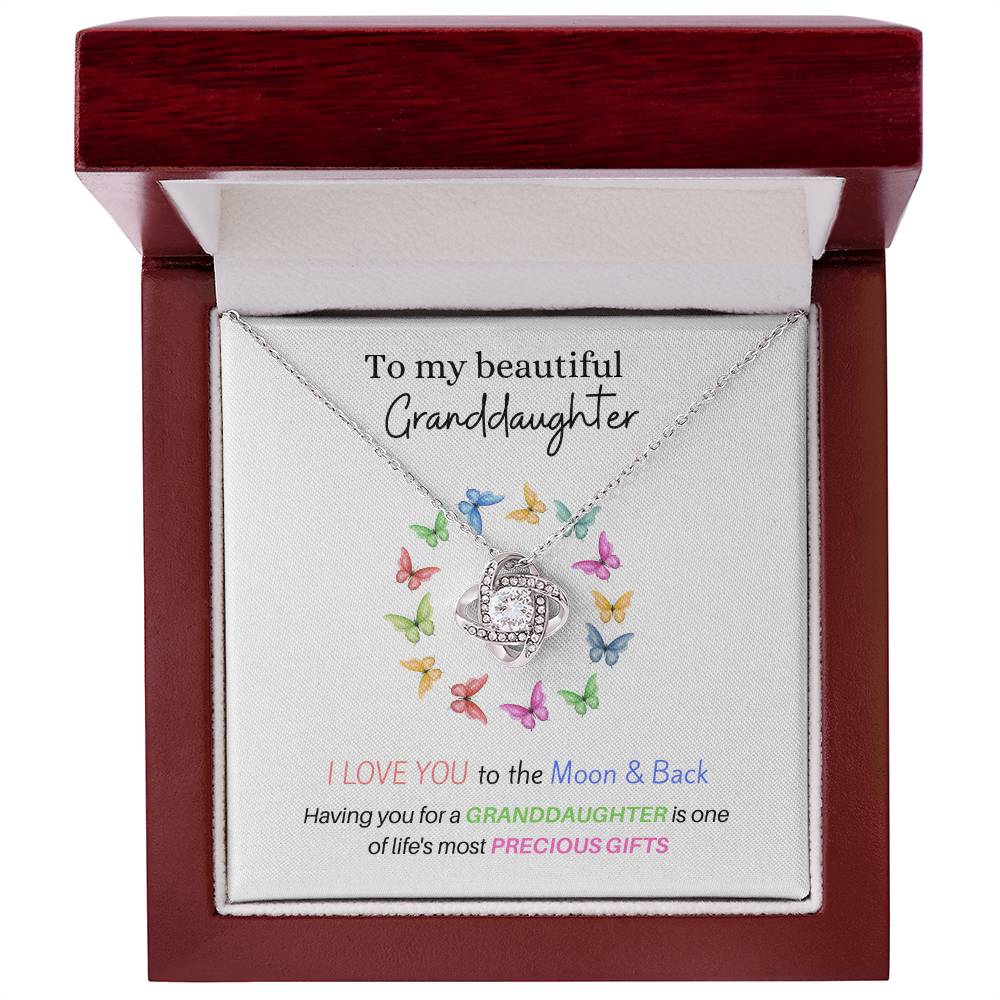 To My Beautiful Granddaughter - Love U To The Moon & Back - Love Knot Necklace