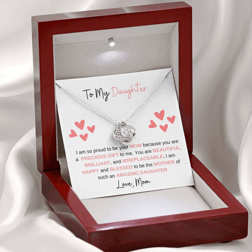 To My Daughter "You Are A Precious Gift" Love Knot Necklace, From Mom!