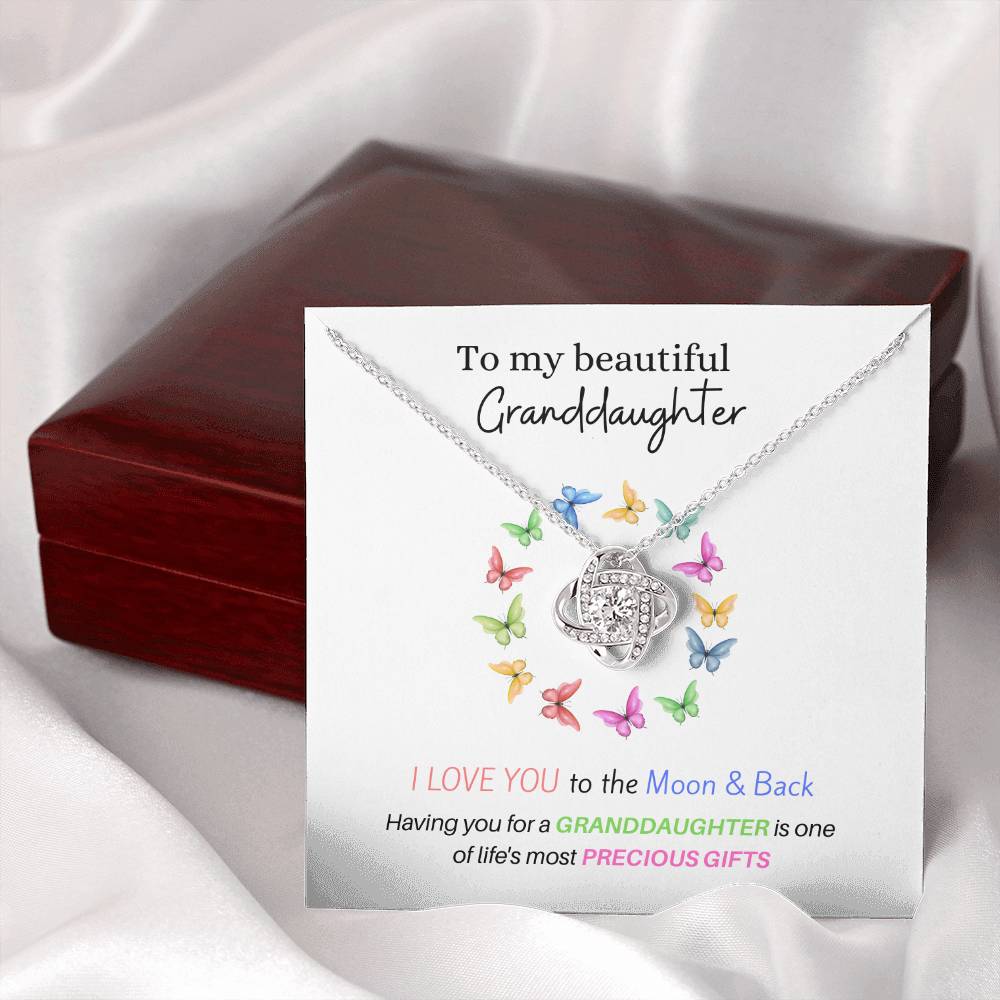 To My Beautiful Granddaughter - Love U To The Moon & Back - Love Knot Necklace