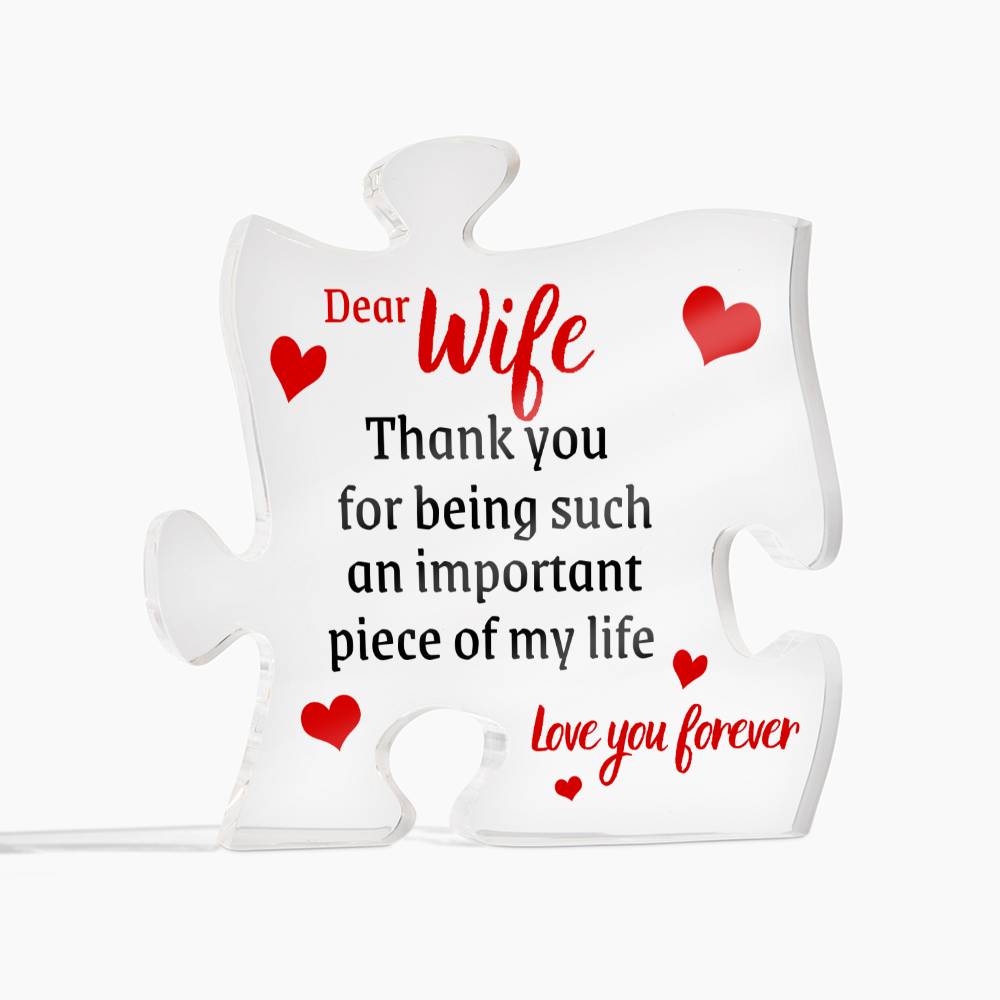 Unique Gift for Wife from Husband - Memorable Puzzle Acrylic Plaque - "Love You Forever" - Anniversary, Birthday or any Special Occassion