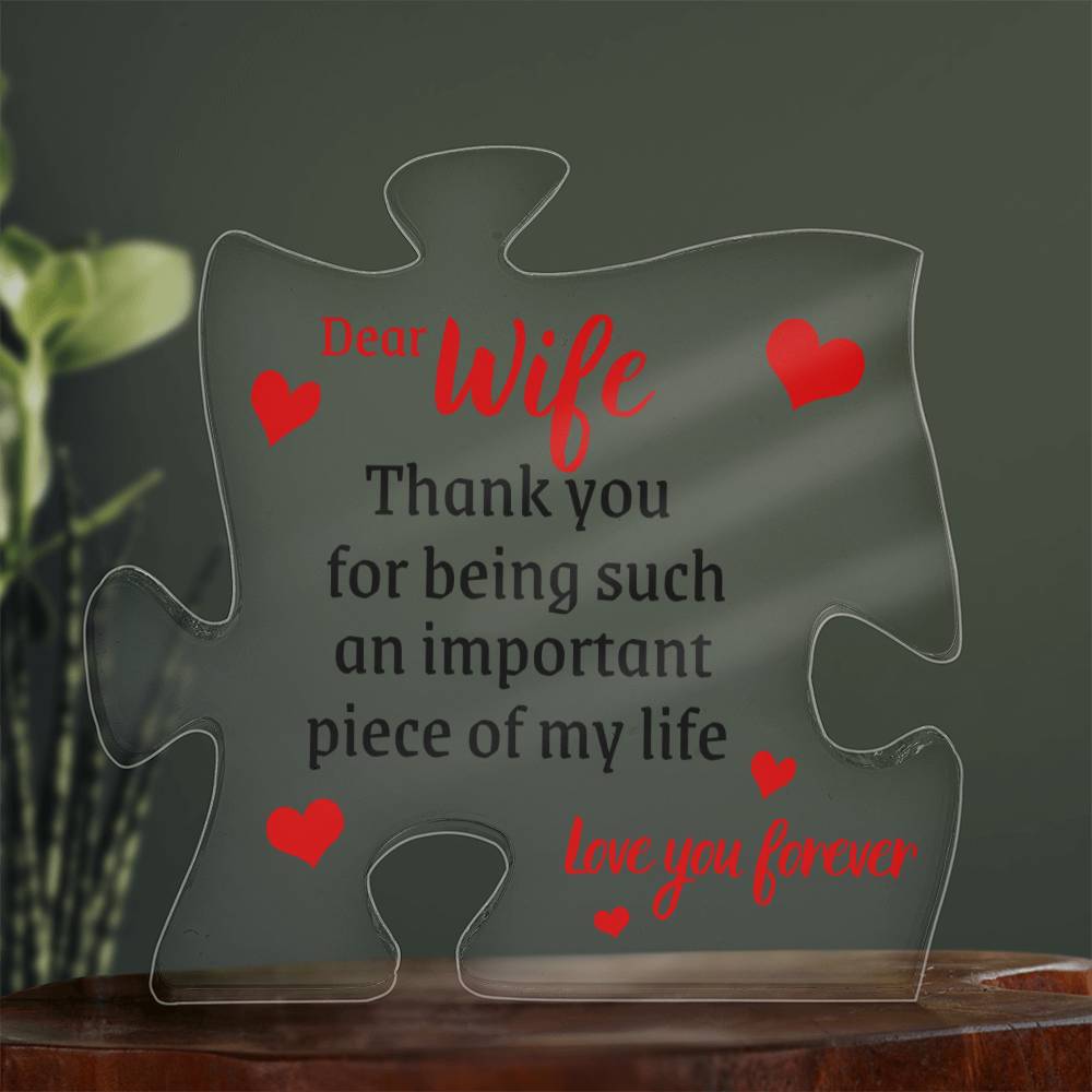 Unique Gift for Wife from Husband - Memorable Puzzle Acrylic Plaque - "Love You Forever" - Anniversary, Birthday or any Special Occassion