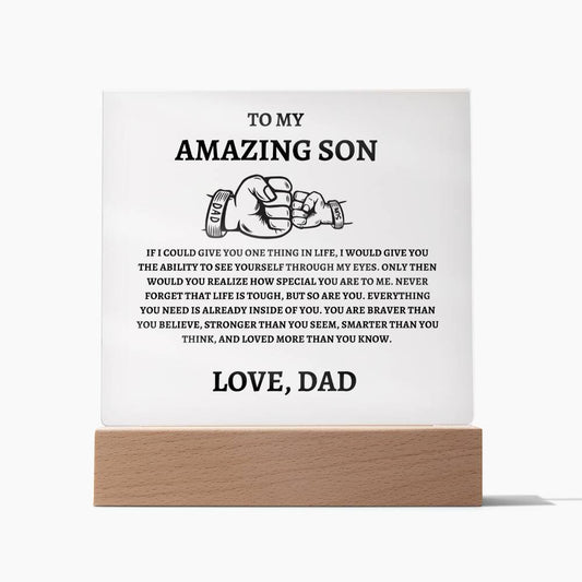 Unique Gift for Son from Dad Square Acrylic Plaque - "To my Amazing Son"