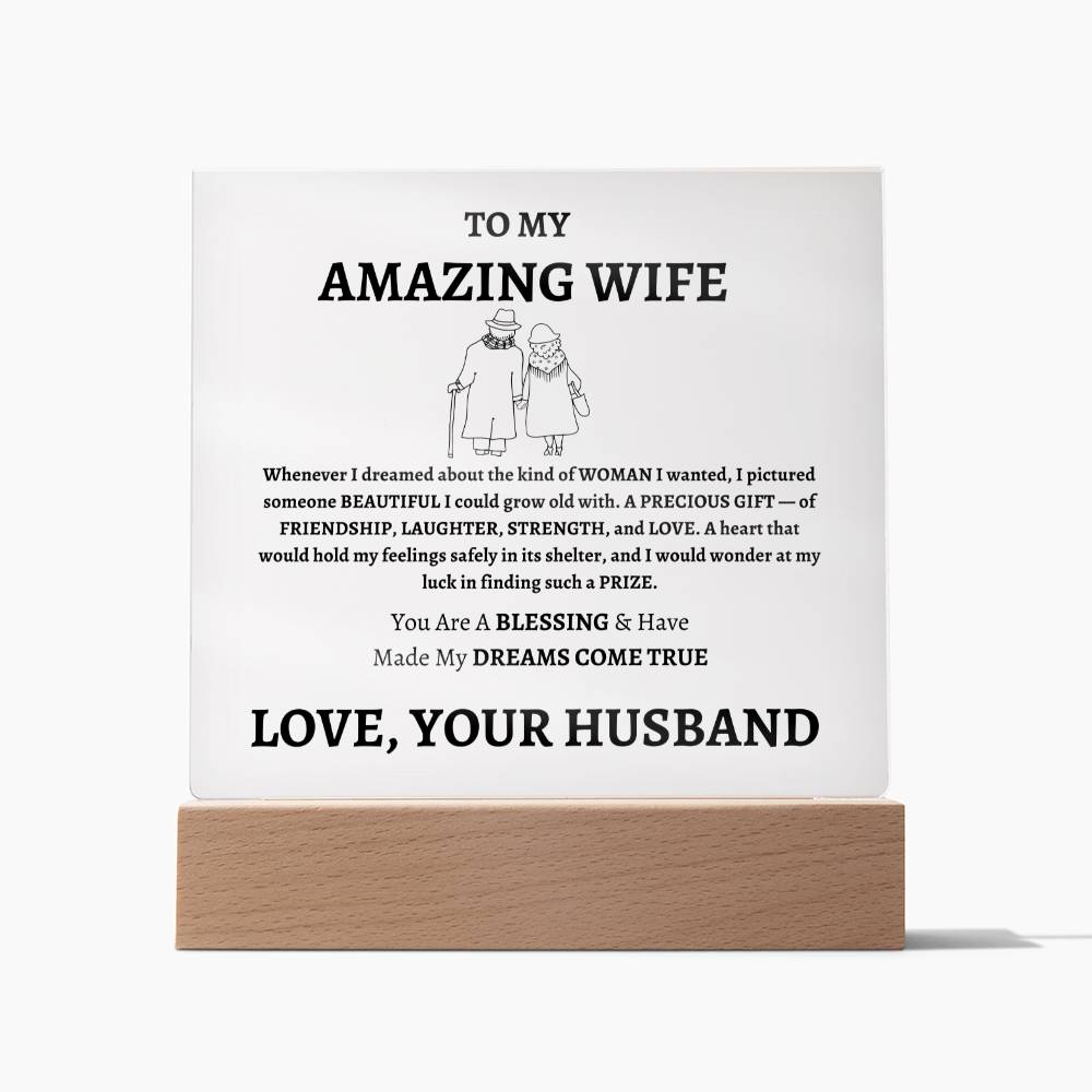 Unique Gift for Wife from Husband - Memorable Square Acrylic Plaque - "You Are A Blessing" - Anniversary, Birthday or any Special Occassion