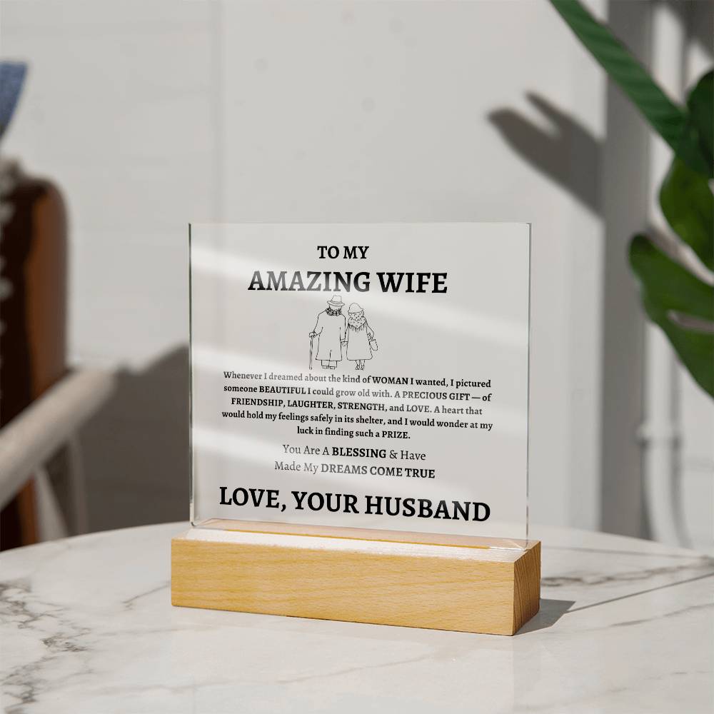 Unique Gift for Wife from Husband - Memorable Square Acrylic Plaque - "You Are A Blessing" - Anniversary, Birthday or any Special Occassion