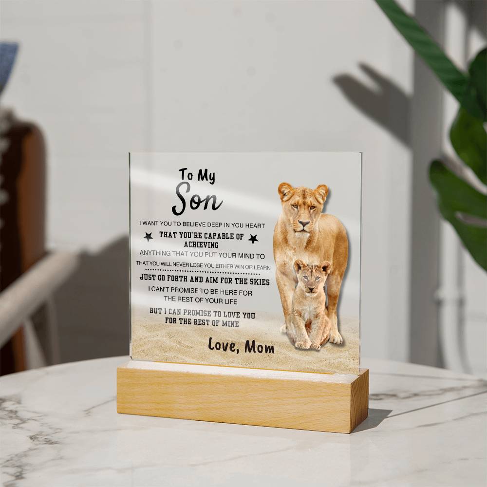 Unique Gift for Son from Mom Square Acrylic Plaque - To my Sonr "I WANT YOU TO BELIEVE IN YOURSELF"