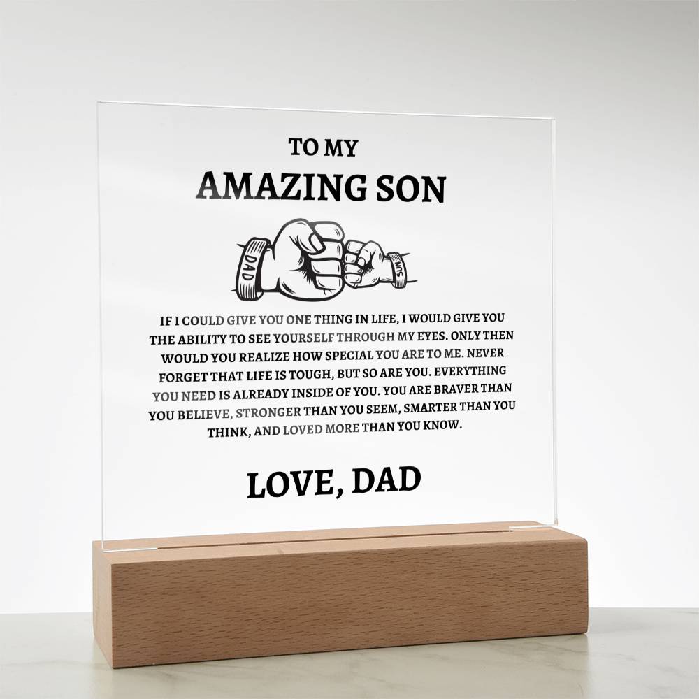 Unique Gift for Son from Dad Square Acrylic Plaque - "To my Amazing Son"