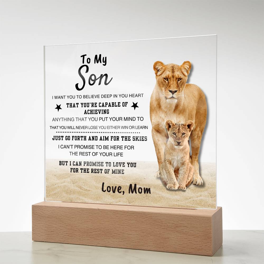 Unique Gift for Son from Mom Square Acrylic Plaque - To my Sonr "I WANT YOU TO BELIEVE IN YOURSELF"